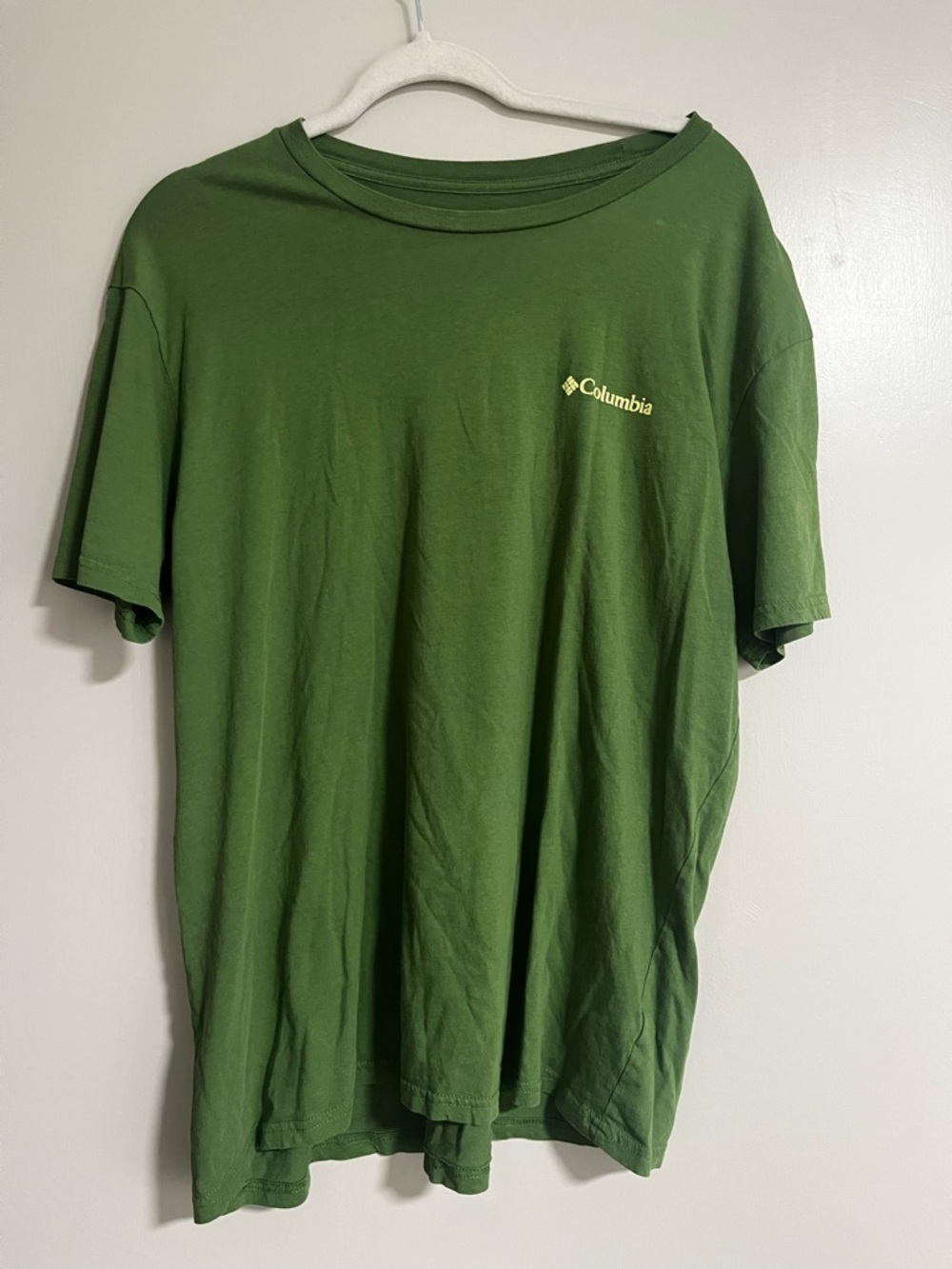 Columbia Men’s Short Sleeve Logo Tee — Olive Green with Yellow Logo